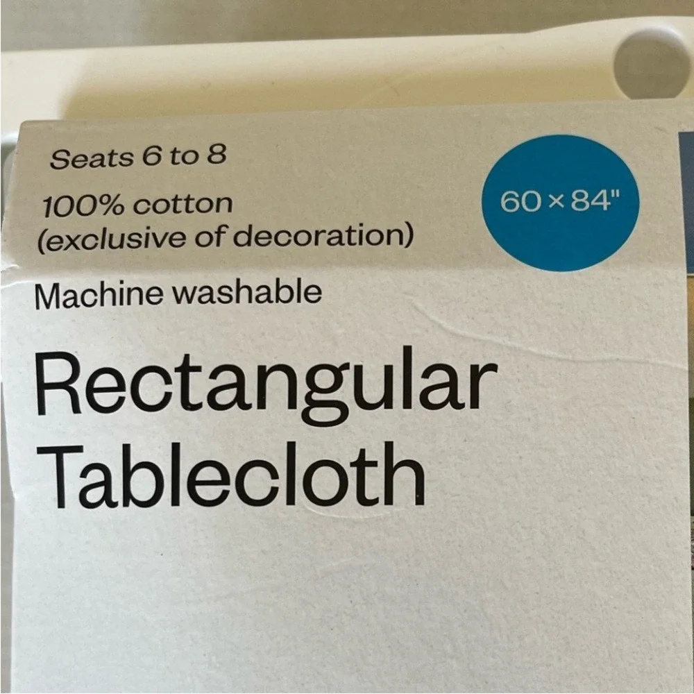 Room Essentials Rectangular Tablecloth Light Green Blue Trim Cotton 60 X 84 New